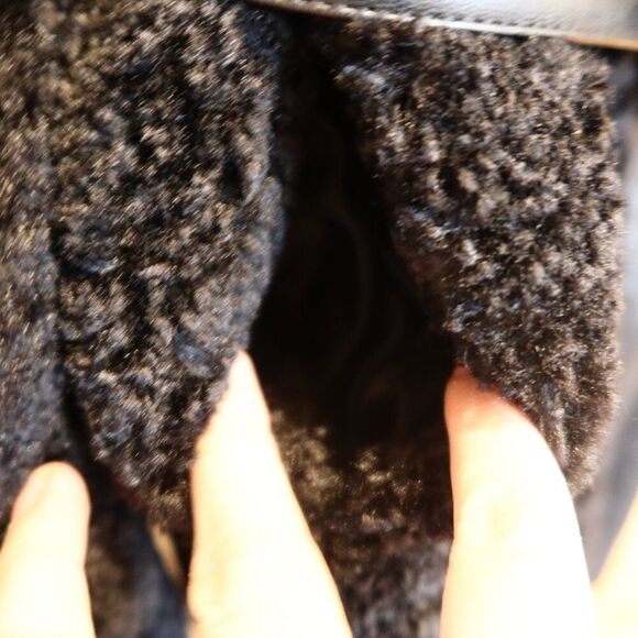 FRYE sherpa teddy long coat black faux fur belted lapel winter pockets small - Picture 6 of 9